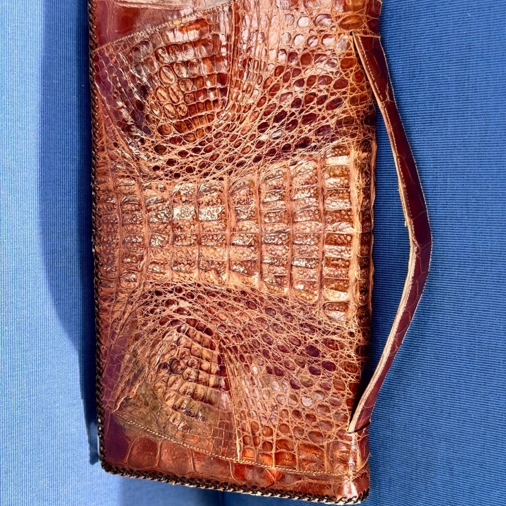 Crocodile Embossed Leather Clutch - Picture 3 of 9